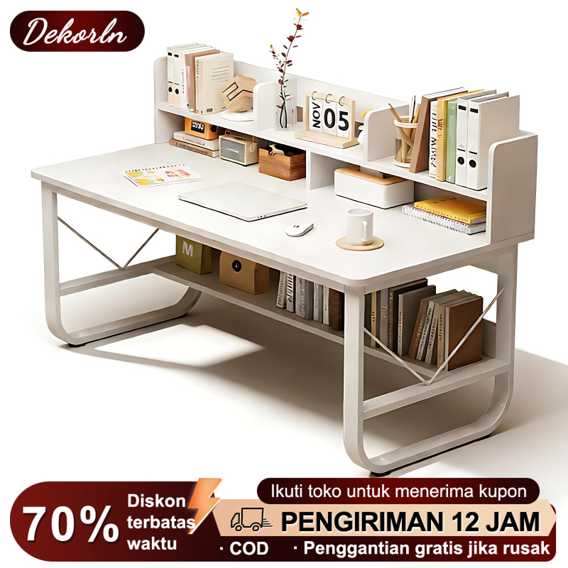 DK Meja Belajar Meja Kerja Minimalis dengan Rak Bawah & Rak Atas / Meja Belajar Multifungsi untuk Ka