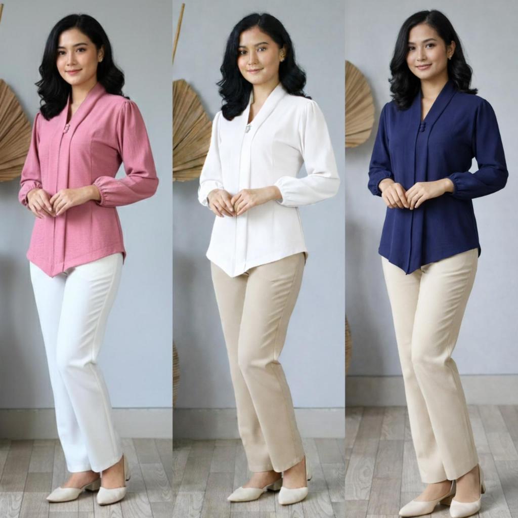 Atasan Wanita Lengan Panjang Formal Kekinian Blouse Kerja Polos Cocok Untuk Kantoran Lebaran Hari Ra