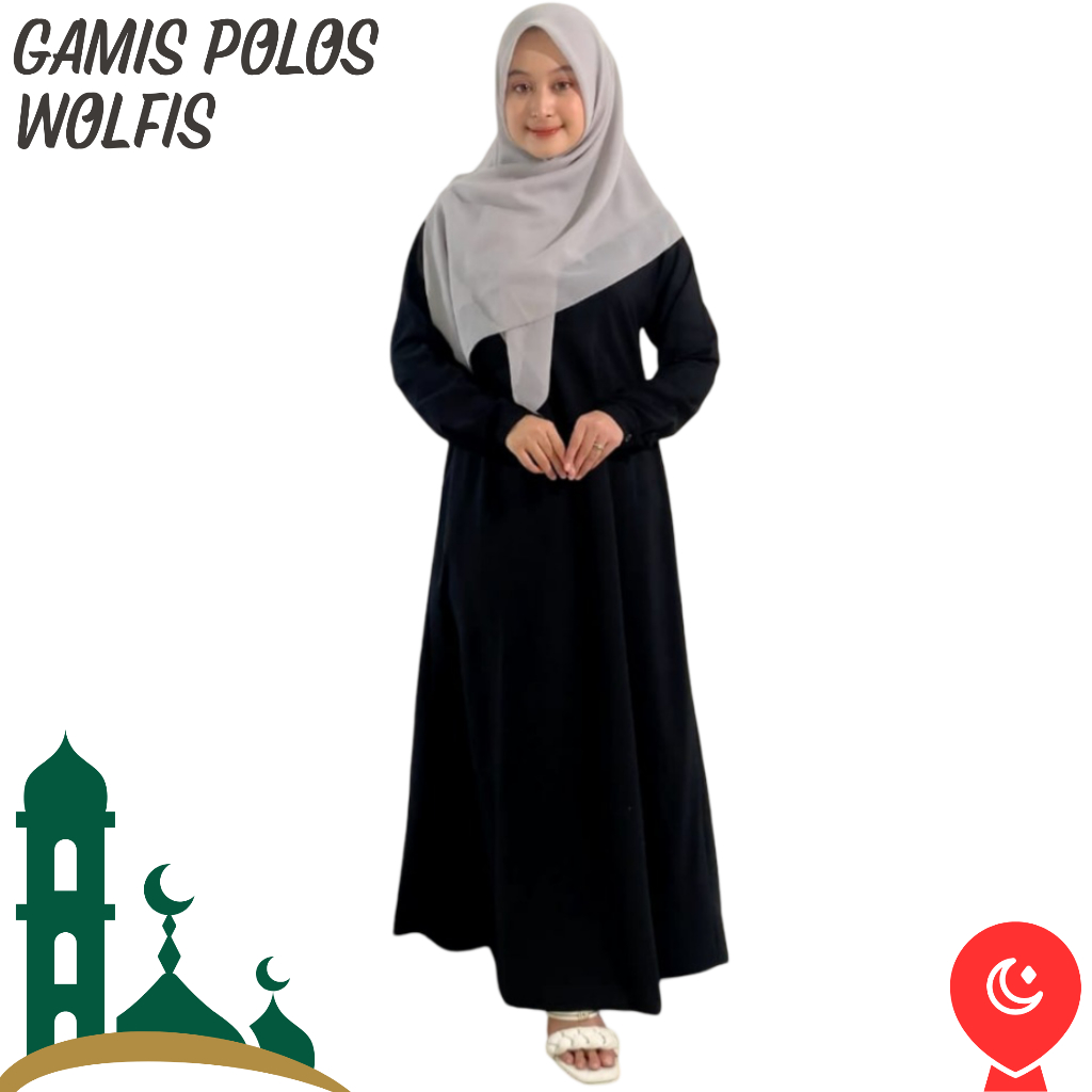 Baju Muslim Wanita Gamis Abaya Polos Hitam Wolfis Busui