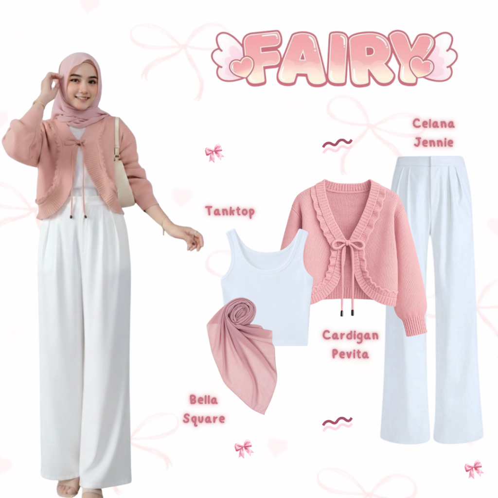Setelan Remaja Kekinian | Cardigan Pevita + Tanktop + Celana + Hijab | Outfit Korean Style - NW43