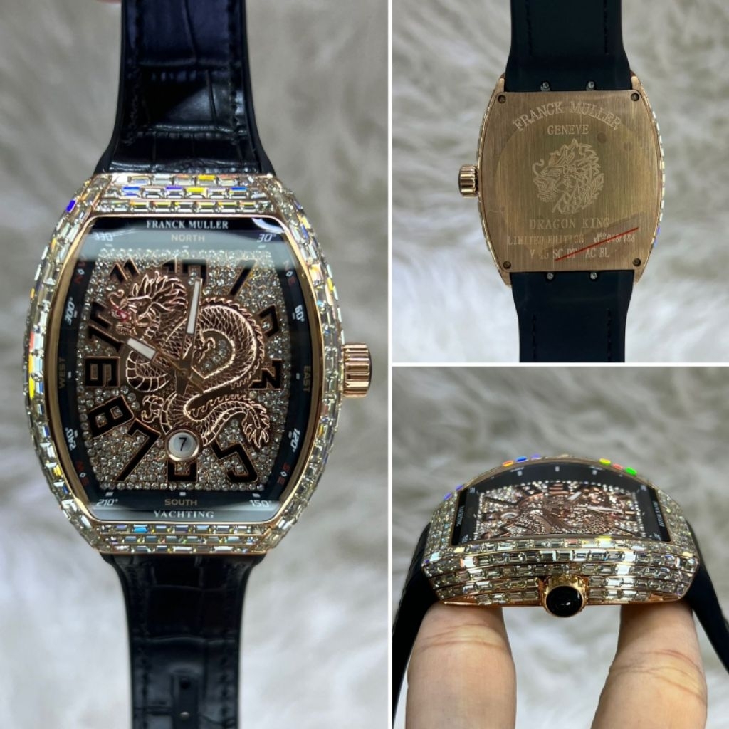 Jam tangan pria Frank Muller Automatic 42MM Dragon King Diamond Stainless Swiss ETA