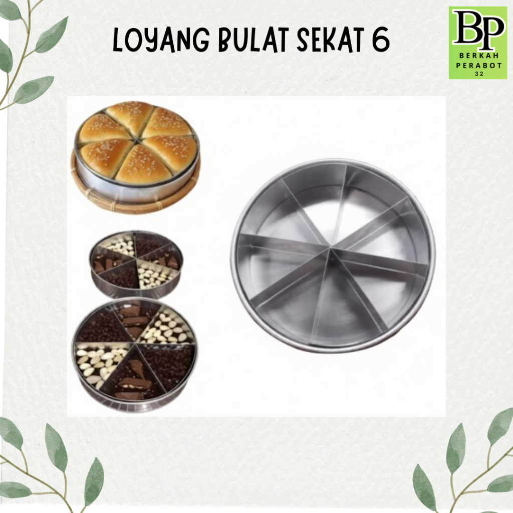 Loyang Bulat Sekat 6 Stainless/ Loyang Brownies Sekat 6/ Loang Sekat 6 Bulat Bongkar Stainless