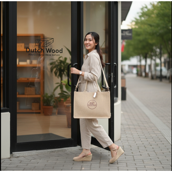 Tas Goni Custom Bordir Kanvas Premium Burlap Laminasi Tote Bag Selempang Jute Anti Air