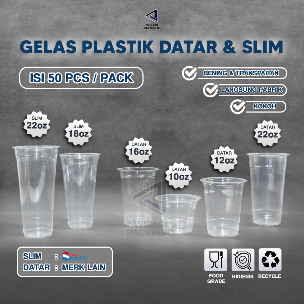 GELAS PLASTIK DATAR 22OZ / GELAS PLASTIK 18OZ & 22OZ SLIM DATAR / CUP DATAR 22OZ / GELAS PLASTIK TEB