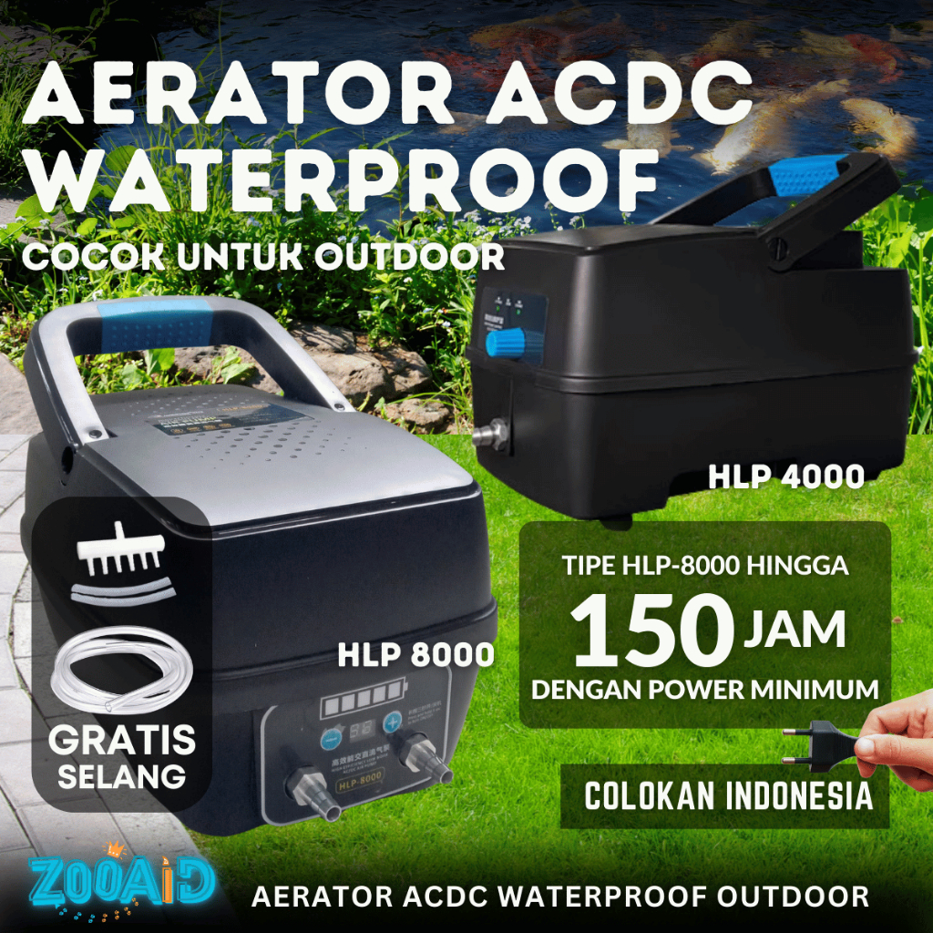 Aerator HLP AC DC Waterproof Kolam Air Pump Pompa Oksigen Gelembung Udara Airator 1 2 Lubang Baterai
