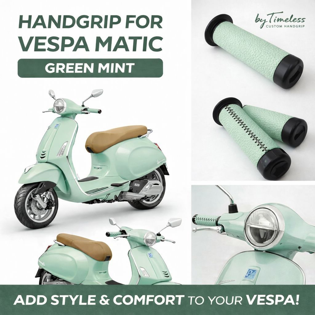 Vespa Primavera Hand Grips Green Relax Mint Genuine Leather Premium