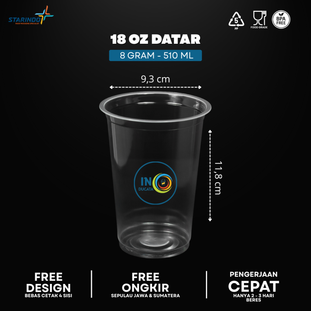 SABLON CUP 18oz Datar - Merk Starindo - Gratis Design 4 Sisi 1 Warna  Gelas Cup Plastik Sealer // TE