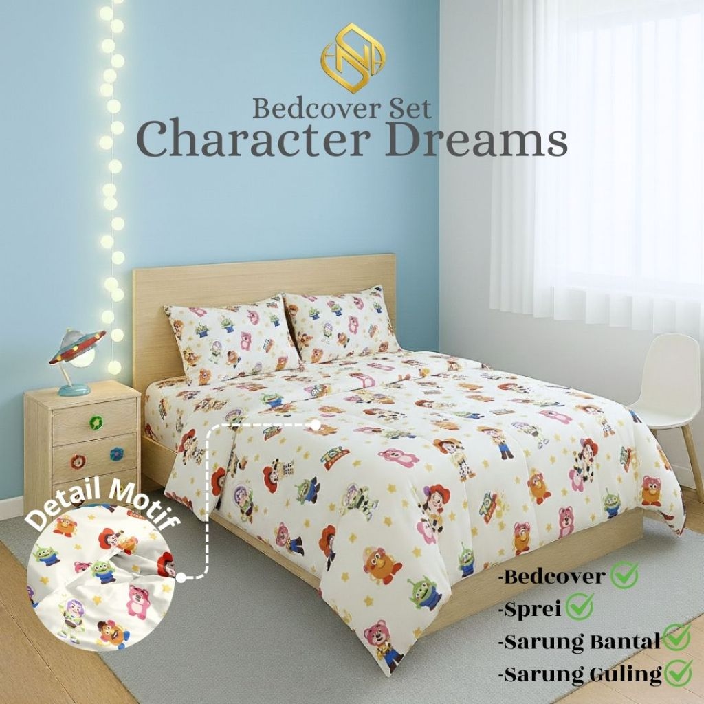 BEDCOVER SET ANAK LAKI/Bedcover+Sprei Set Motif Karakter One Piece,Toys Story Ukuran Kasur Single-Su
