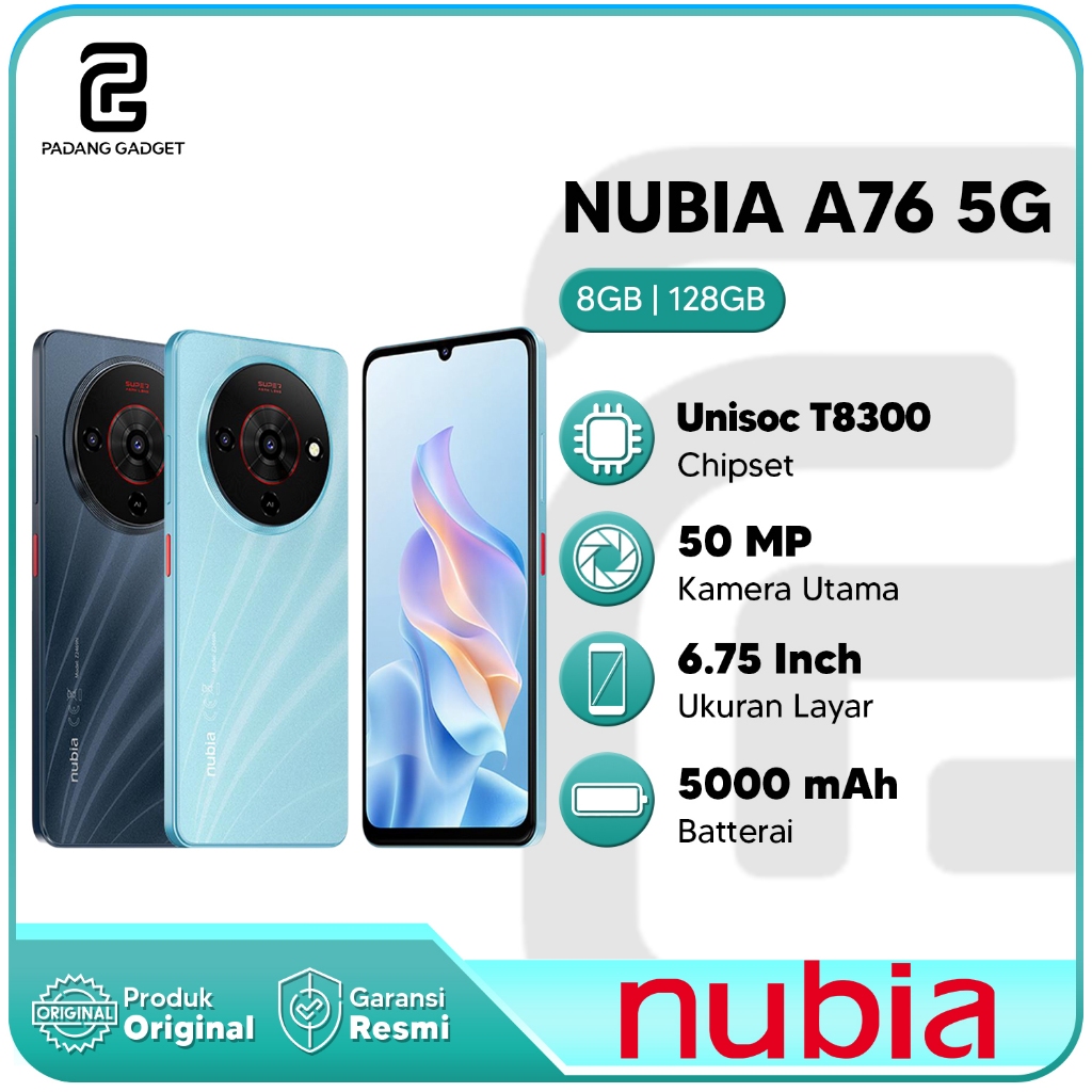 Nubia A76 5G NFC 8+8/128GB Hp Android Smartphone Original Baru Garansi Resmi