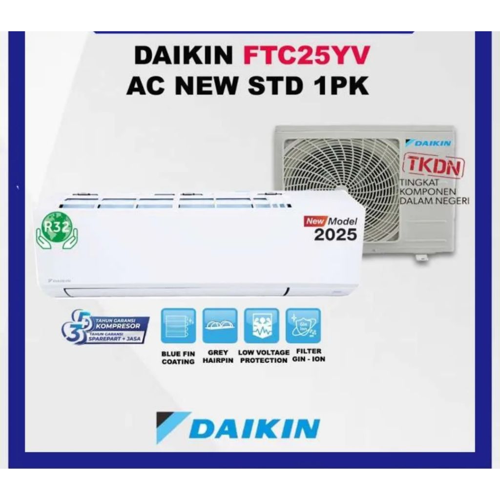 (Khusus Wilayah Kota Palembang) Ac 1Pk Daikin FTC 25YV, AC DAIKIN 1PK FTC25YV, AC STANDARD 1 PK NEW 