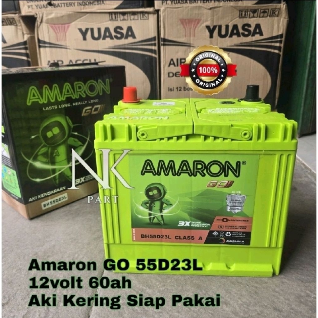 Aki Mobil Amaron GO 55D23L MF 60Ah Accu Kering Siap Pakai