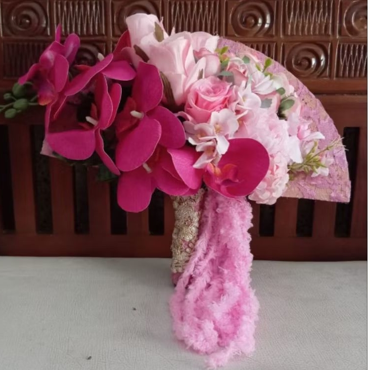 Fan Bouquet Premium Bunga Buket Pengantin Hand BouquetWedding Artificial Orchid Pernikahan Preweddin