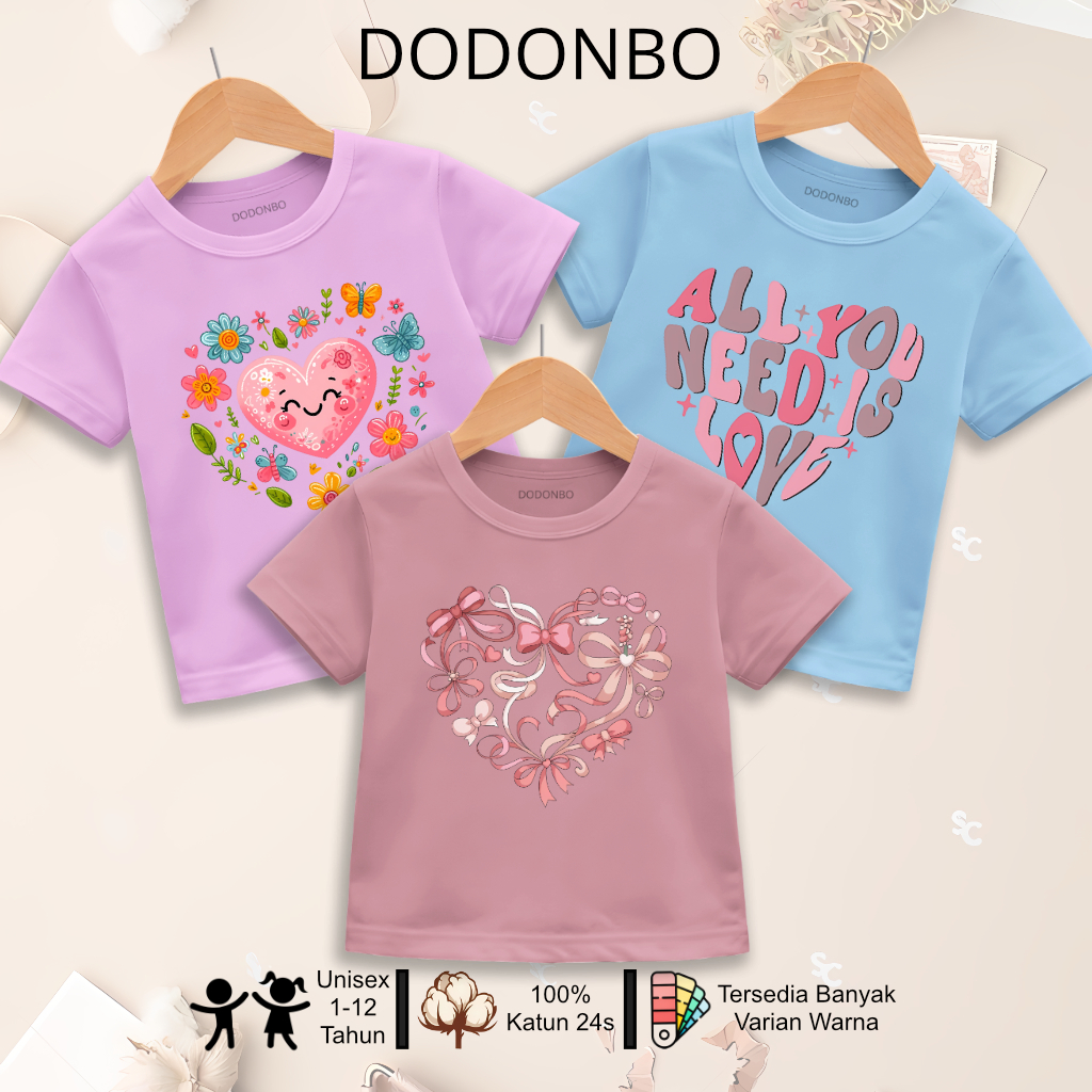 Dodonbo - Kaos Baju Anak Perempuan Laki Laki Unisex Premium 1 - 12 tahun | Katun Tebal 24s | LV2