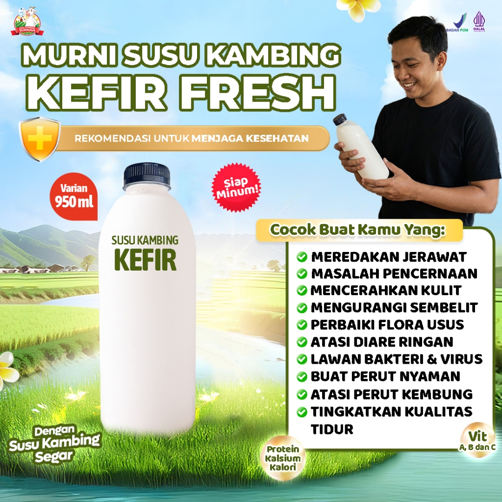 Kefir Kambing 950 ML Fermentasi Susu Segar Murni Dan Bibit Kefir Asli