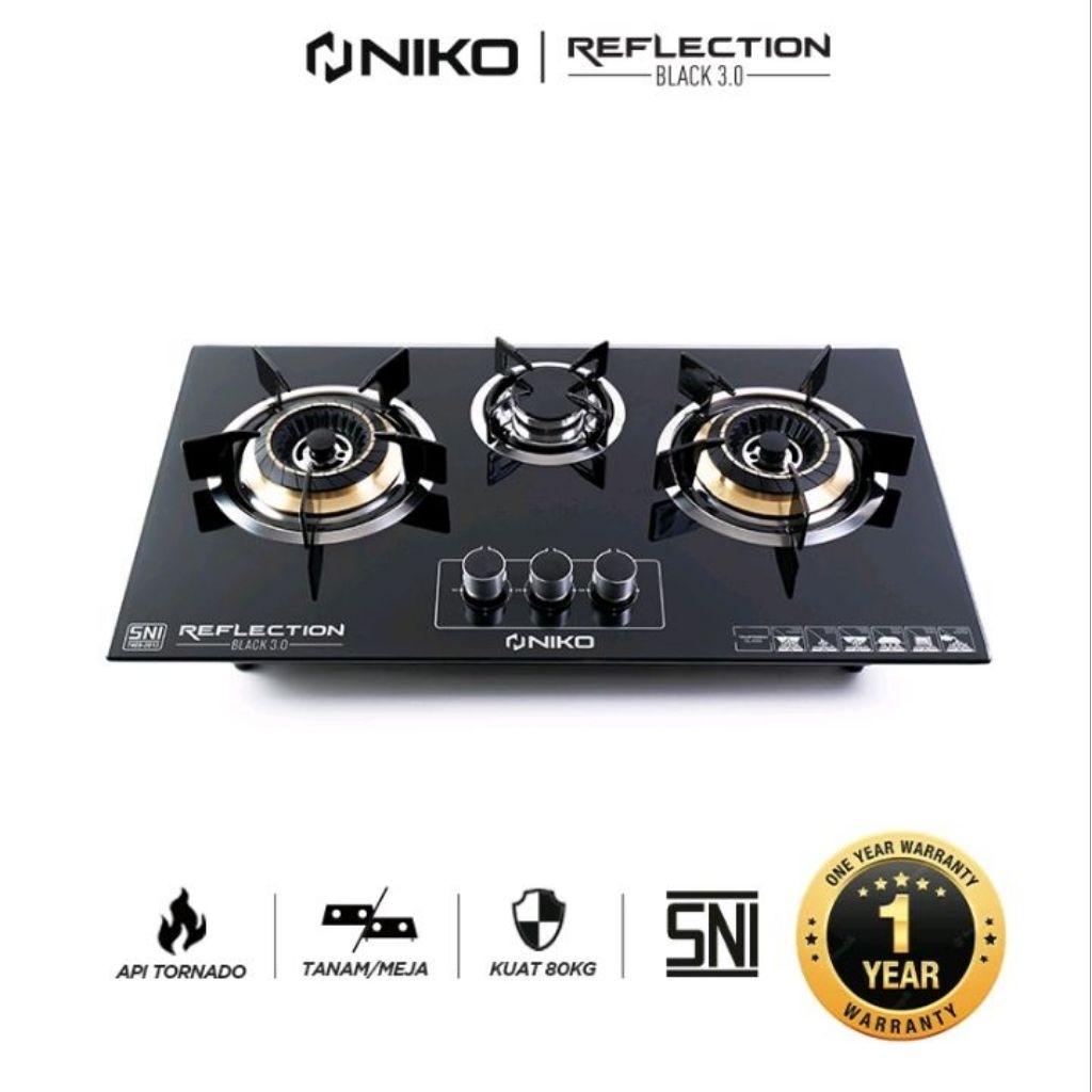 Niko Kompor Tanam 3 Tungku Reflection Black 3.0