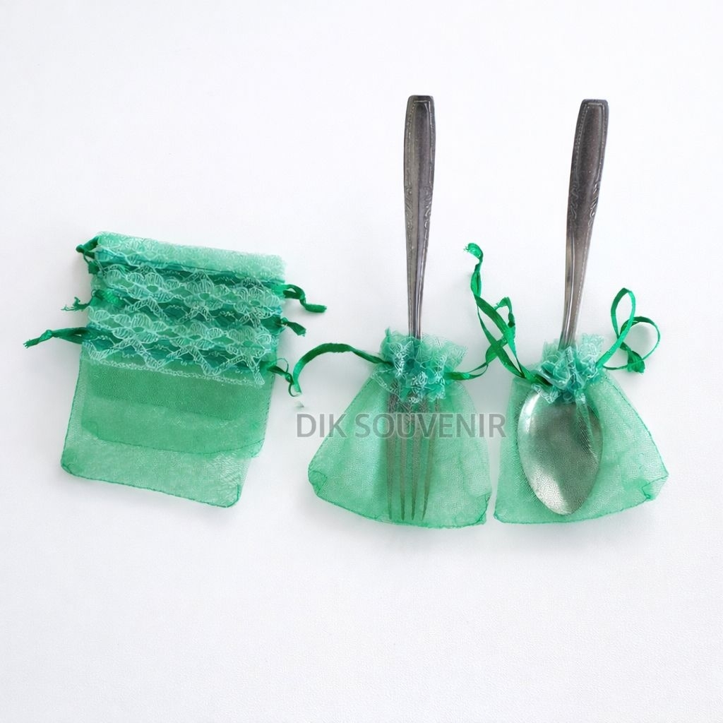 Kantong Souvenir Tile Organza Sendok Garpu | Tas Souvenir Pernikahan Murah Elegan