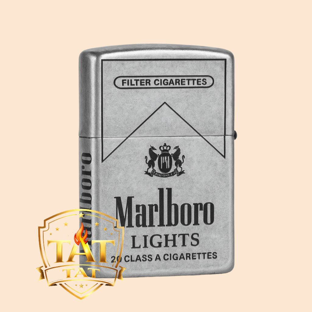 Korek Api Zippo Desain Logo Marlboro Warna Silver Dan Kuningan Premium Edition