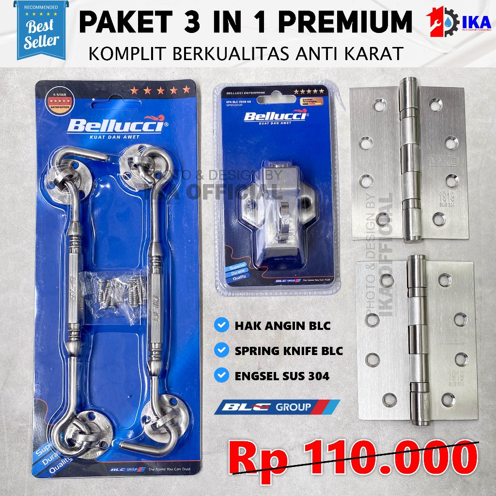 BELLUCCI PAKET ENGSEL STAINLESS SUS 304 HAK ANGIN KUNCI JENDELA BLC ORIGINAL / Paket pasang jendela 