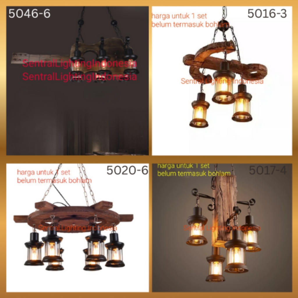 SL5017/SL5016/SL5020/SL5046 LAMPU GANTUNG KAYU RETRO INDUSTRIAL RUANG TAMU CAFE PENDANT LAMP