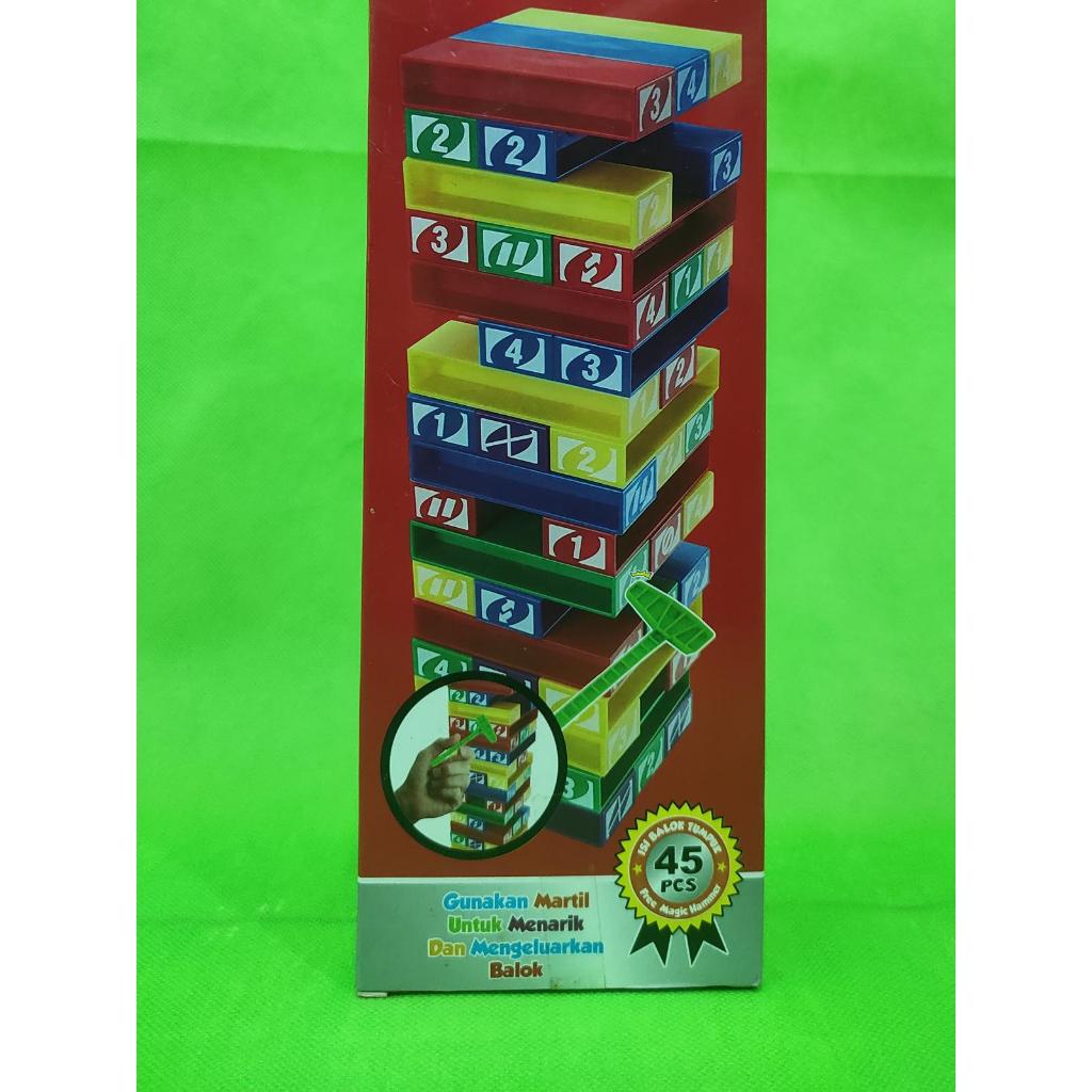Mainan Pile Of Blocks Jenga Uno Stack'O Balok Plastik Dengan Martil Plastik
