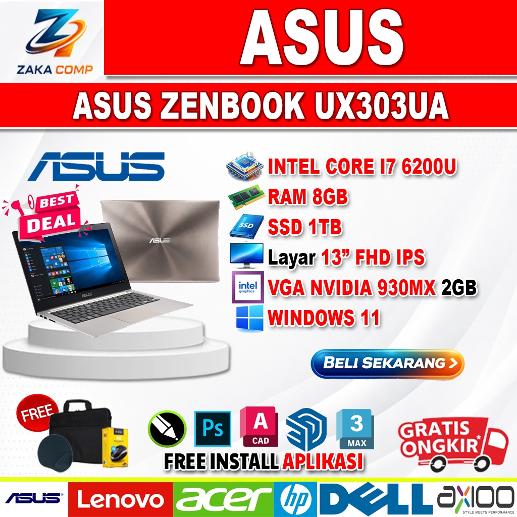 ASUS ZENBOOK UX303UA INTEL CORE I7 6200U RAM 8GB SSD 1TB LAYAR 13,3INCH FHD IPS VGA NVIDIA GEFORCE 9