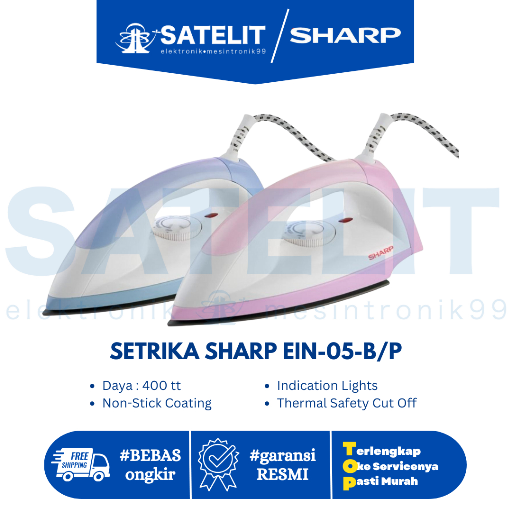 Setrika Sharp EIN-05-B/P | Setrika Listrik Sharp Original | Panas Cepat & Anti Lengket