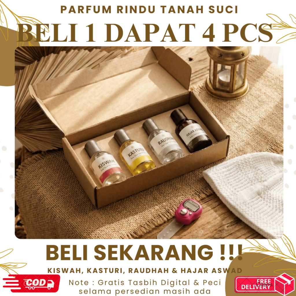 Parfum Hajar Aswad Unisex Wangi Arab Tahan 8 Jam 30ml Bonus Tasbih Digital 4 Pcs