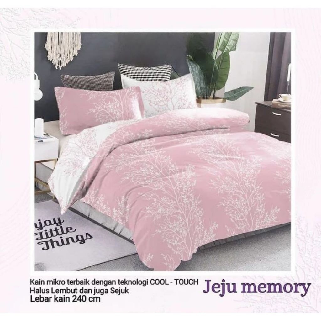 Sprei set jeju memory pink ukuran lengkap free double karet anti geser sprei90x200 sprei100x200 spre