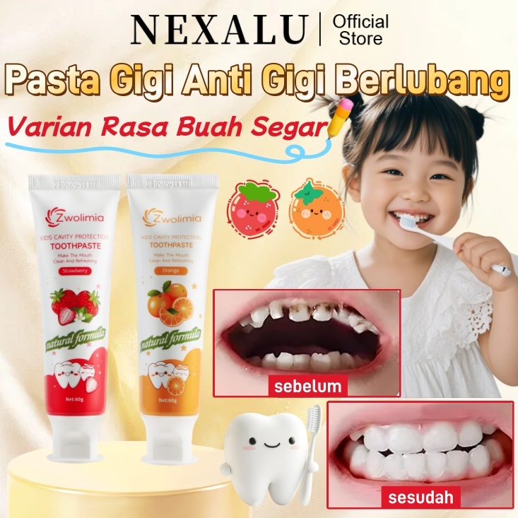 NEXALU Pasta Gigi Anak Fluoride Untuk Gigi Karies Pembersih Gigi Anak 2-12 Tahun Odol Anak Pemutih G