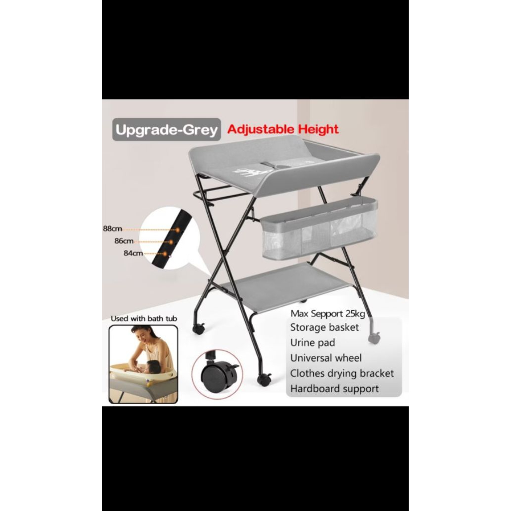 Preloved Meja Ganti Popok Bayi Lipat Grey