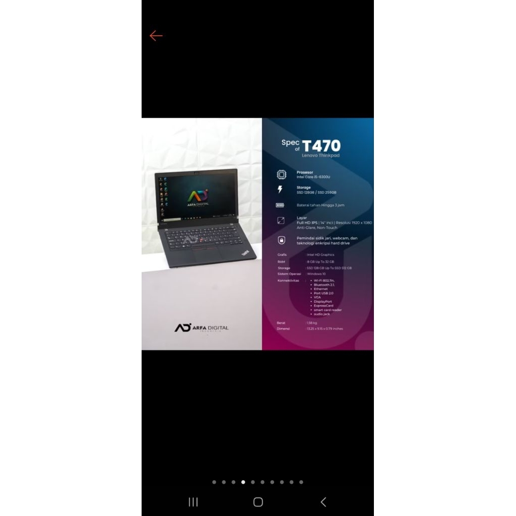 LENOVO THINKPAD T470 CORE i5 GEN 6 RAM 16 GB