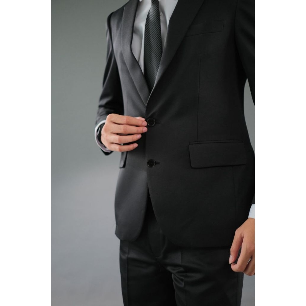 BestPromo Dearga Daza Black Setelan Jas Celana Pria Formal Slimfit Hitam Anak Muda Wisuda