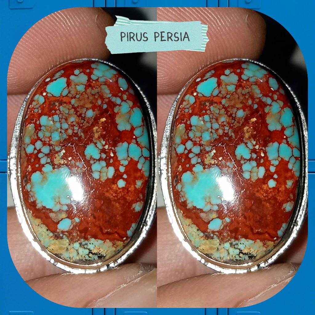 Cincin Batu Pirus Persia asli pirus serat urat merah top natural