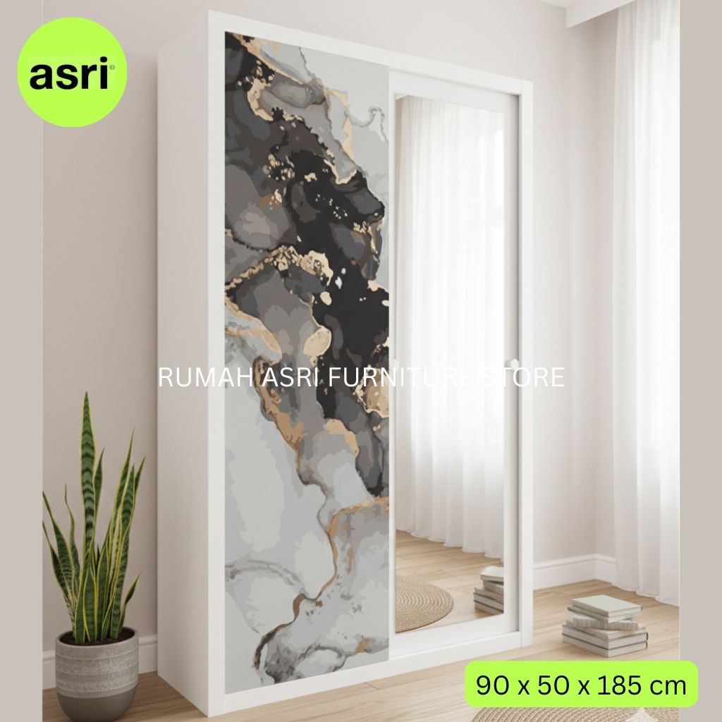 Lemari Pakaian Besi Pintu Sliding 90cm Gantungan Gamis dengan Brankas Safety Box Anti Rayap Anti Air