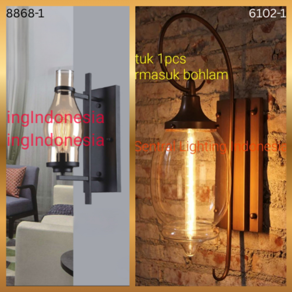 SL6102-1/SL8868 LAMPU DINDING HIAS KACA KLASIK FITTING E27 TERAS CAFE OUTDOOR DEKORASI WALL LAMP