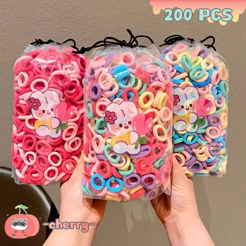 200 PCS Ikat Rambut Korea Warna Warni - Karet Rambut Donat Mini Elastis untuk Wanita & Anak A117 -ch