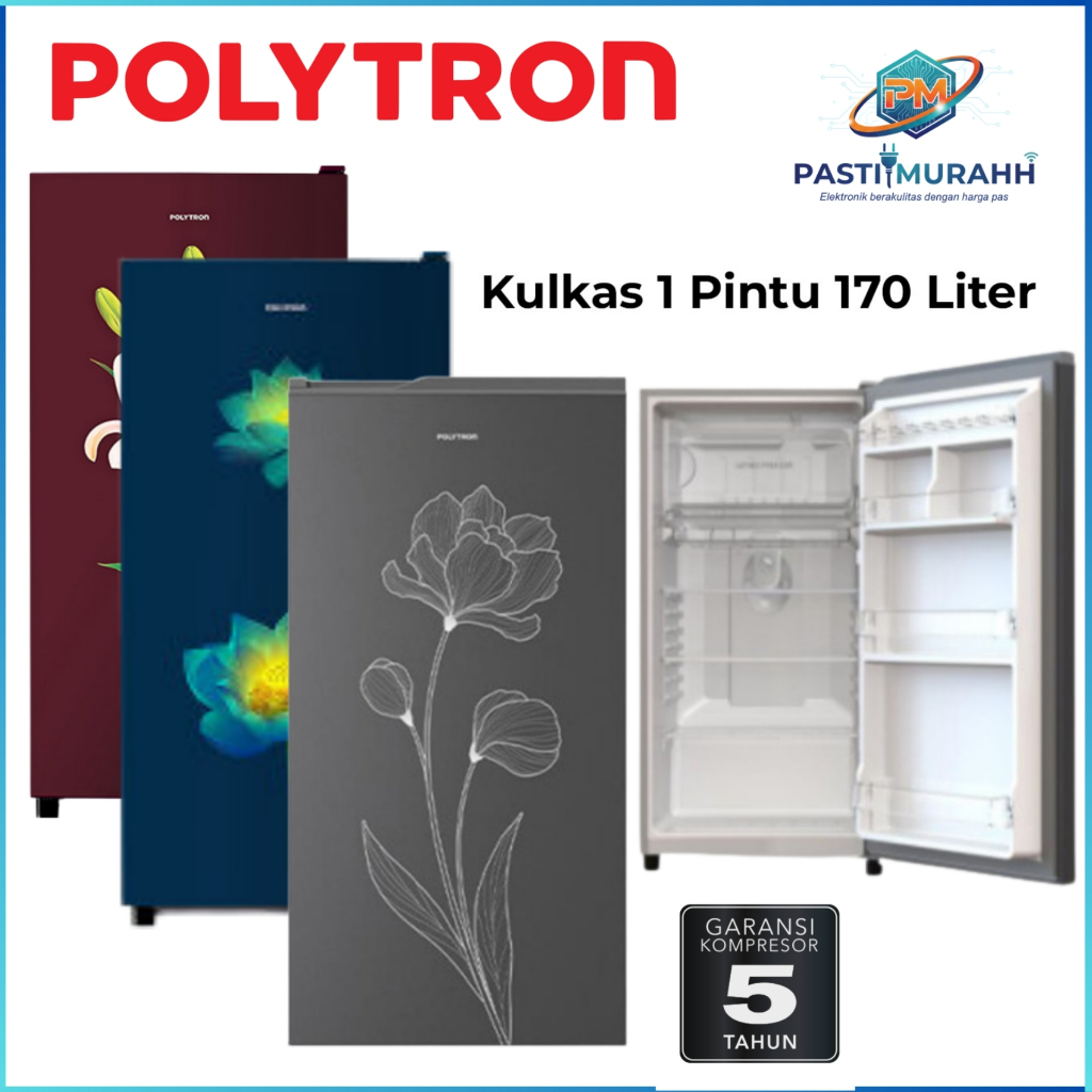 LEMARI ES POLYTRON PRB 179 (170L) PRB 159 B/R (150L) KULKAS POLYTRON 1 PINTU MOTIF BUNGA PINTU METAL