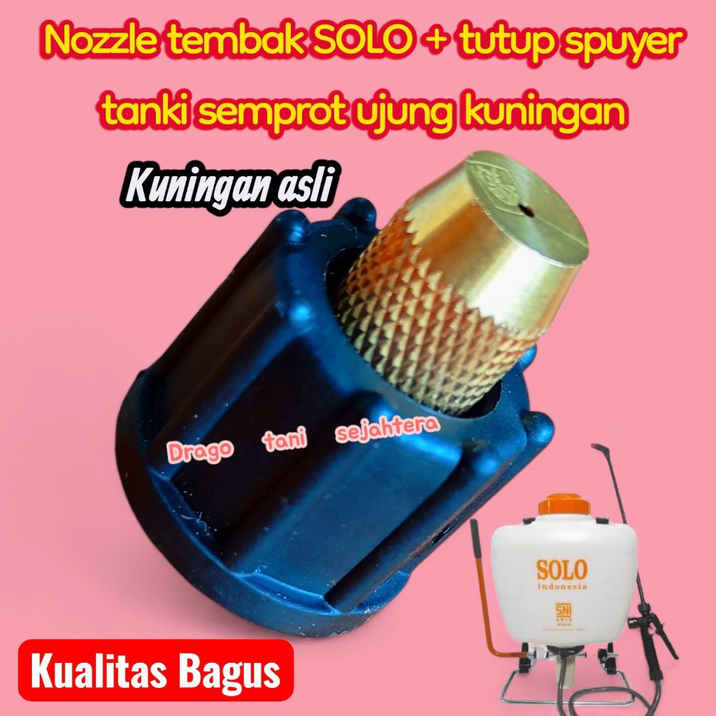 Nozzle tembak ASLI KUNINGAN SOLO + tutup spuyer tanki semprot merk SOLO ujung kuningan