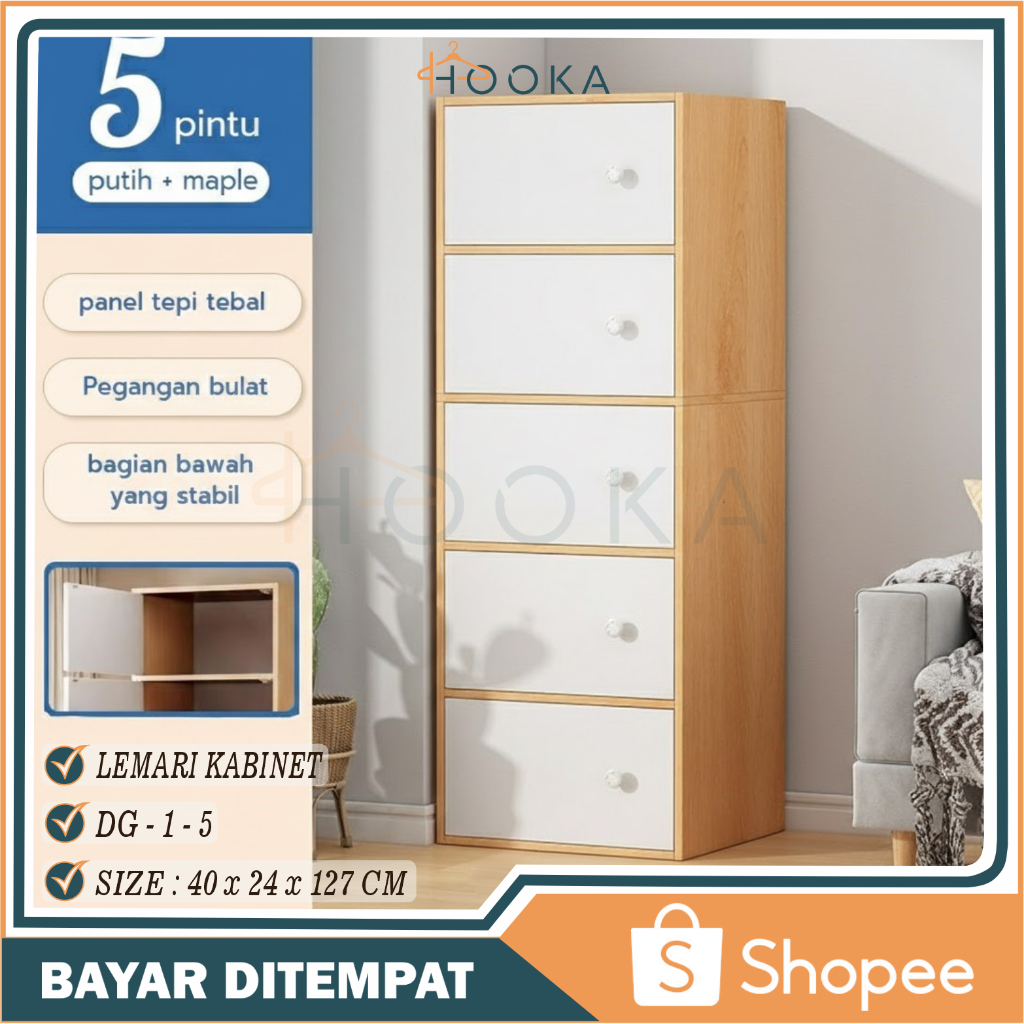 HOOKA Lemari Pakaian / Lemari Kayu / Lemari Buku / Lemari Kayu Minimalis / Lemari 4 Pintu