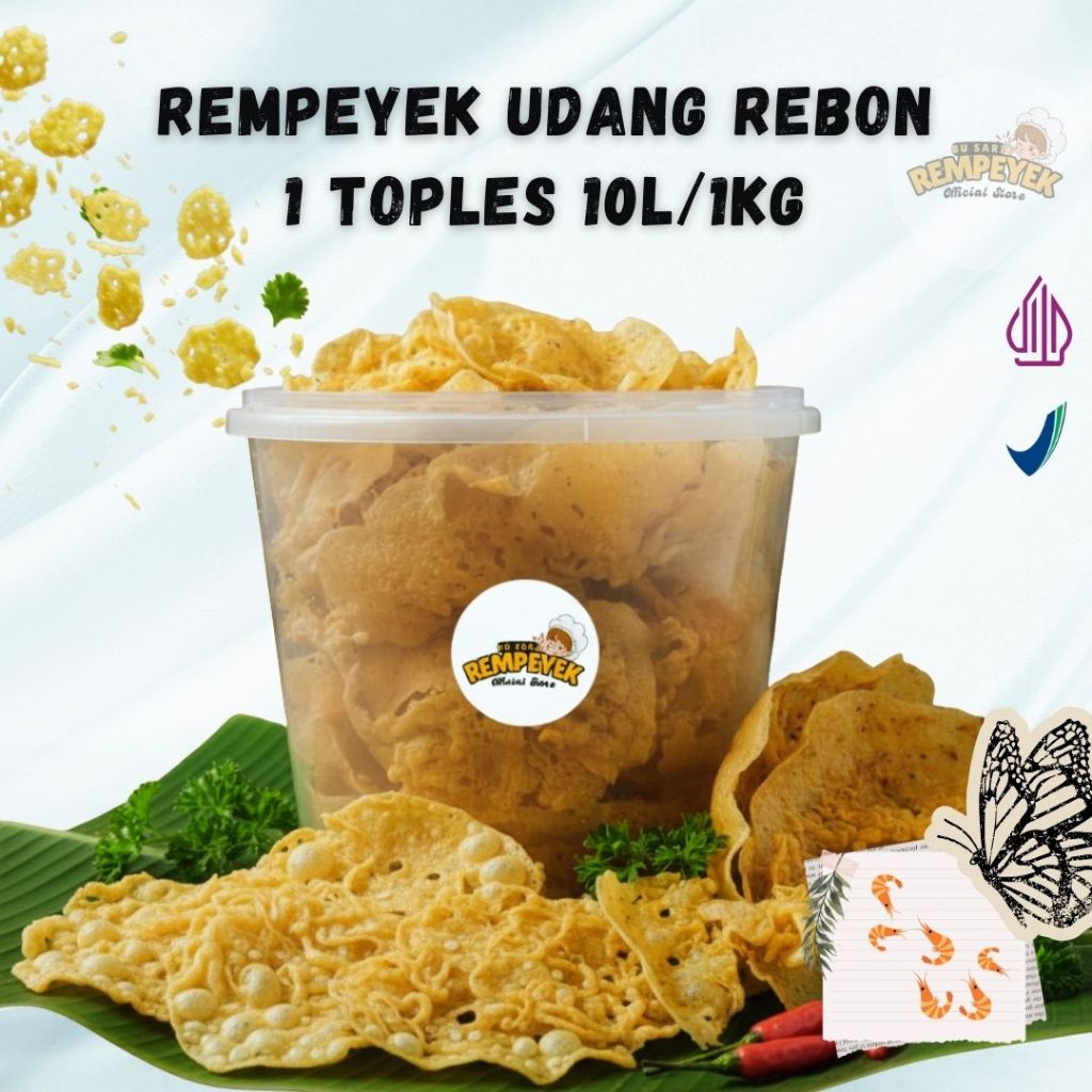 Peyek 1Kg Udang Rebown Toples 10 Liter Rasa Gurih Dan Renyah Rempeyek Official Store