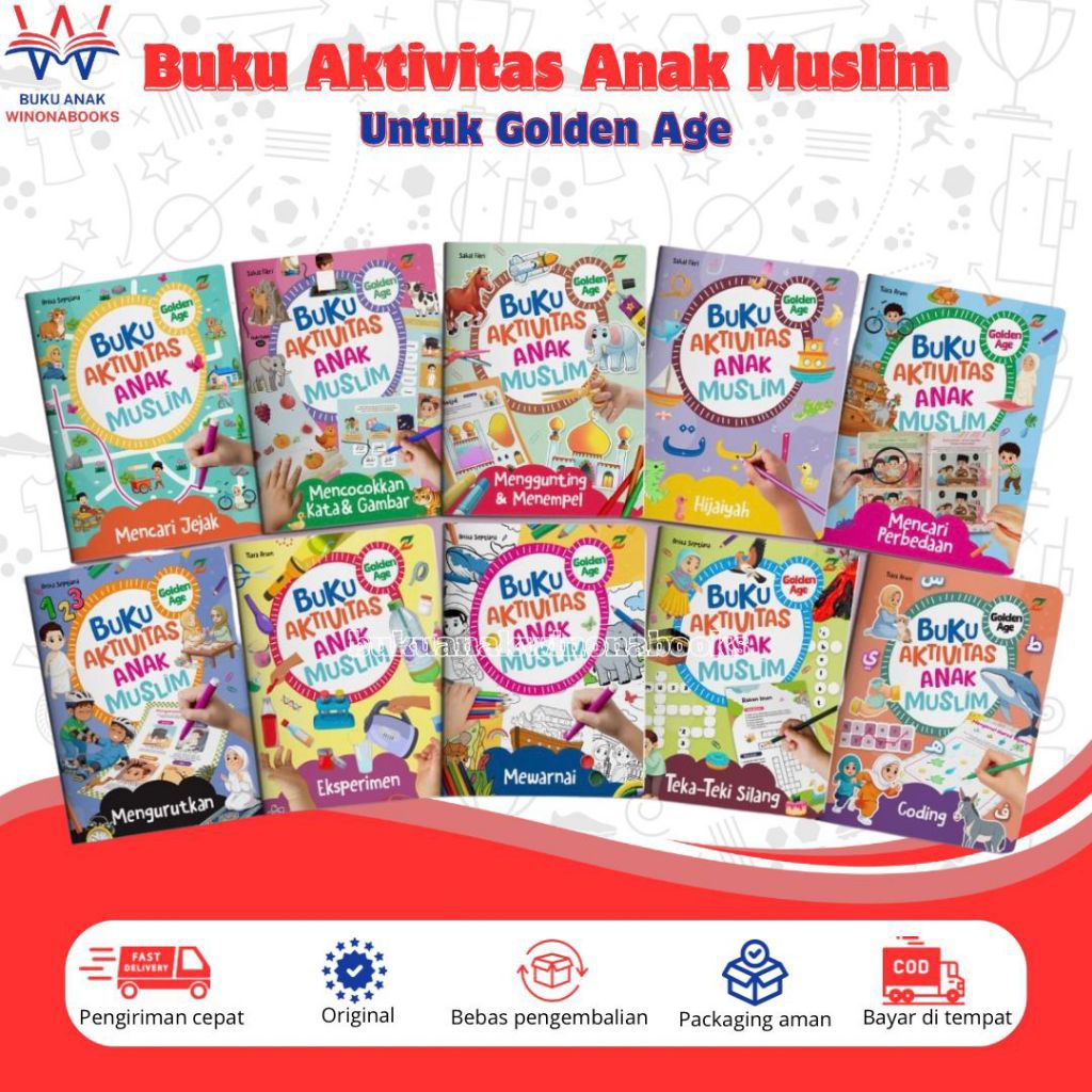 BUKU AKTIVITAS ANAK MUSLIM 10 PAKET  ~ buku aktivitas anak Muslim 10 paket  ~ Bukuanakwinonabooks x 
