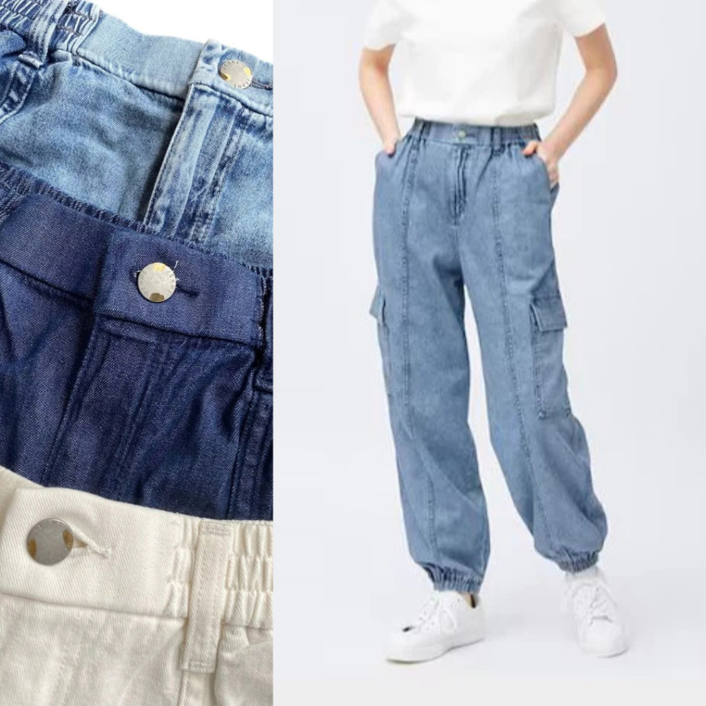 GU Celana Kargo Jogger Denim Wanita | Women's Denim Cargo Jogger Pants