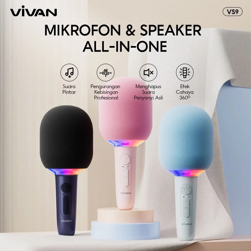 VIVAN VS9 Bluetooth Karaoke Speaker VS9 360° RGB Light Voice Changer Garansi 12 Bulan  VIVAN Bluetoo