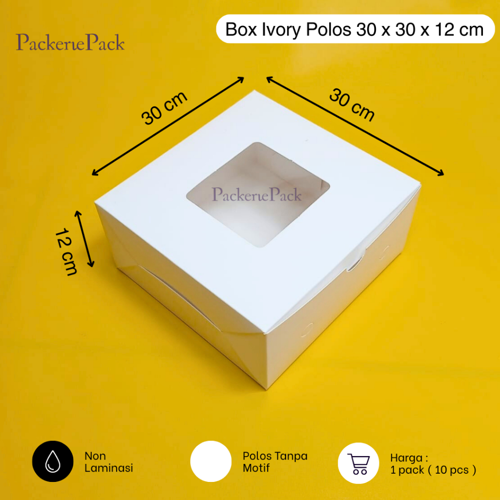 Dus Kotak Kue Ivory Polos 30x30x12cm Putih Ivory Premium Jendela 30 x 30 x 12 (10 Pcs)