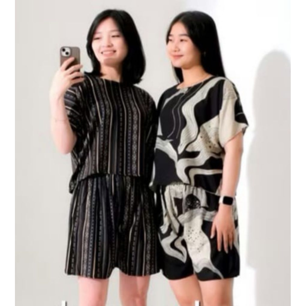 the uwais one set rayon premium setelan celana pendek wanita baju tidur dan santai