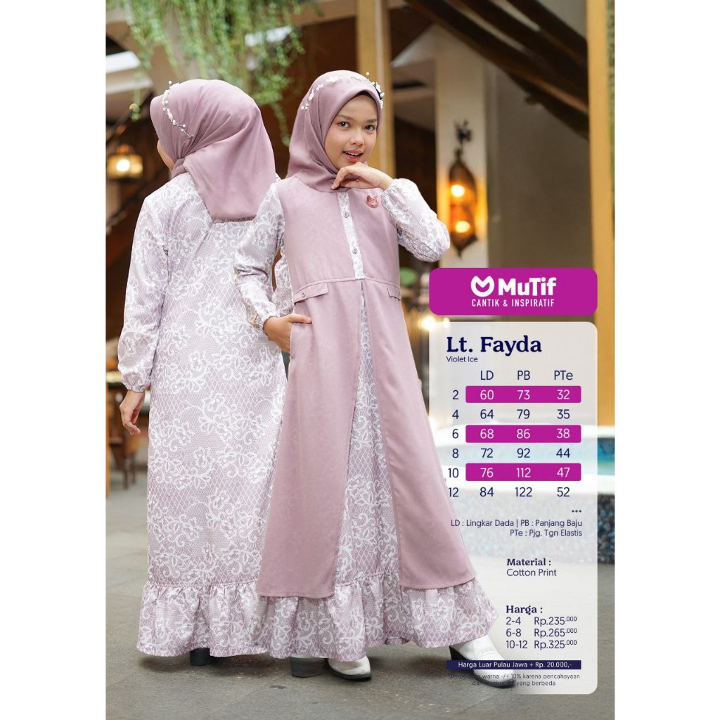 GAMIS ANAK MUTIF FAYDA VIOLET ICE / GAMIS ANAK MUTIF FAYDA