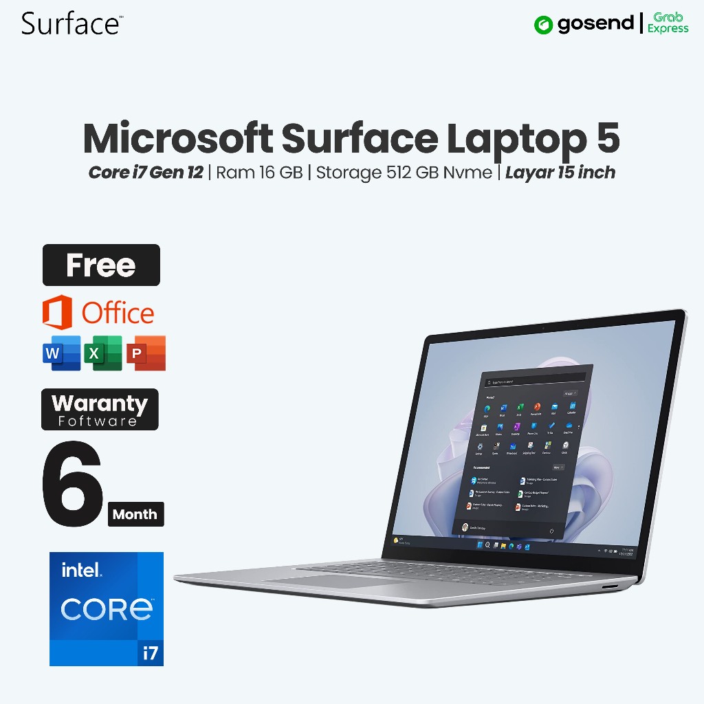 Surface Laptop 5 Core i7 Gen 12 Ram 16 GB SSD 512 GB Layar 15 inch 2K