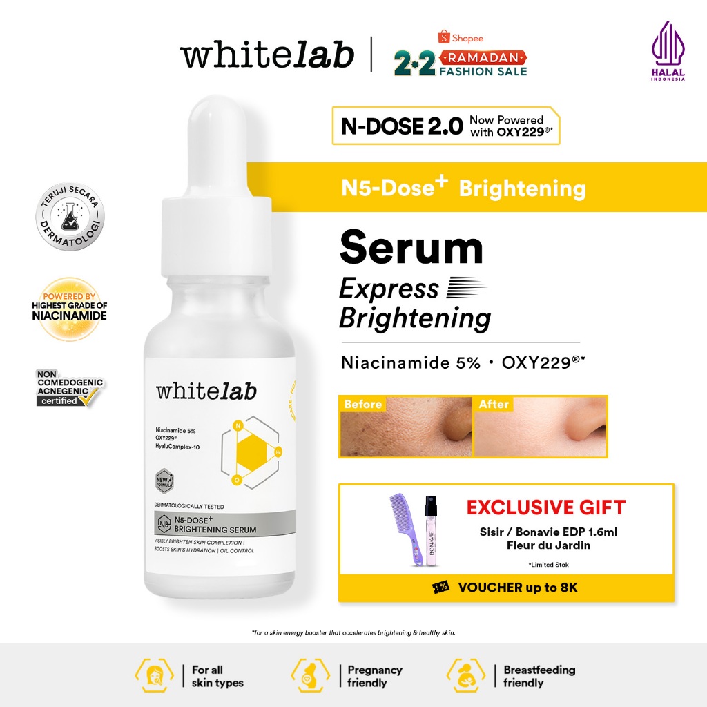 Whitelab Serum Niacinamide 5% Brightening Booster - Cerah Maksimal untuk Kulit Sensitif N5-Dose+ 2.0