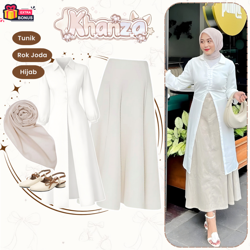 Oneset One set 3in1 setelan wanita atasan tunik dress outer rok joda a line payung mayung scuba hija