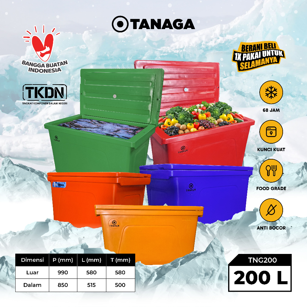 TANAGA Cooler Box 200 Liter Coolbox Es Batu Ikan Daging Minuman Ice Box Pendingin Tahan Lama